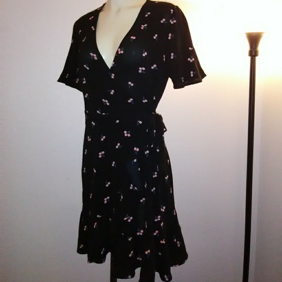 cherry print wrap dress